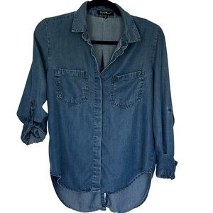 VELVET HEART Women’s ‘Riley Venice Sky’ DenimButtonUp Shirt SplitBack HighLow S‎